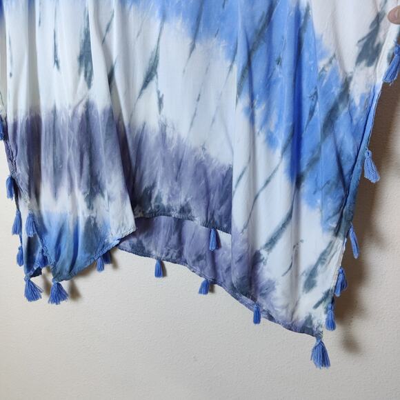 Surf Gypsy Blue Tassel Tie Dye Lightweight Sheer Swim Cover Up Tunic Small Boho - Picture 5 of 12